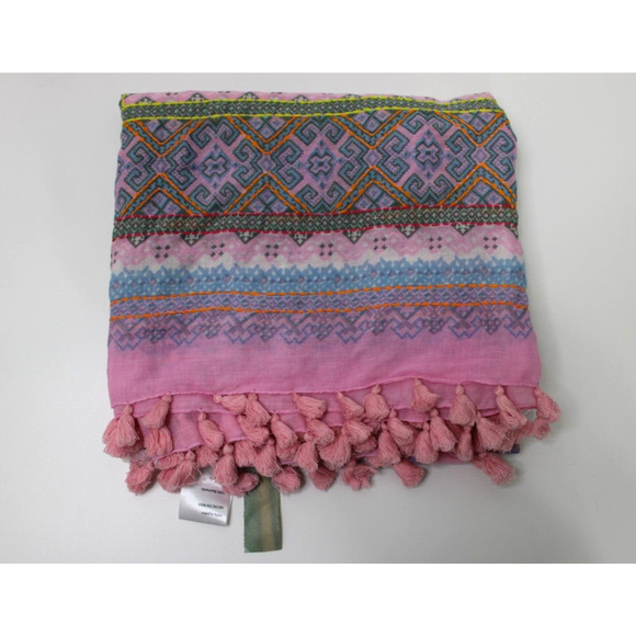 Aratta Silent Journey Scarf Floral Embroidered Tassel 40" Square - Picture 10 of 12